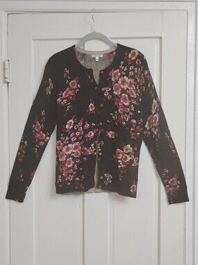 Croft and Barrow 100% Cotton Long Sleeve Button Down Floral Cardigan Sweater
